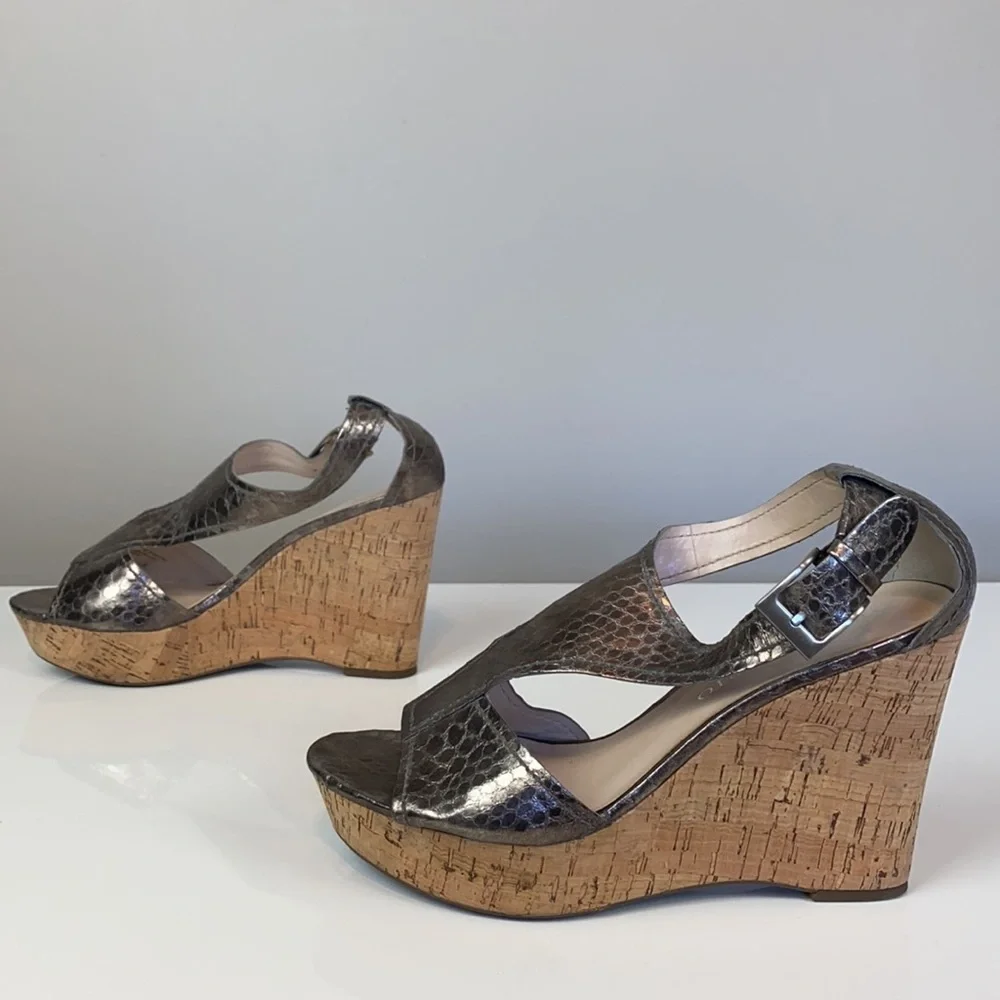 Franco Sarto Supra Snake Print Bronze Wedges Size 8.5